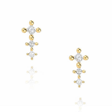 Princess Post Earrings  - 18k Gold + Diamonds