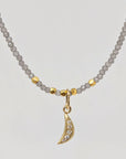 Tiny Crescent Moon Charm with Diamonds - 18k Yellow Gold
