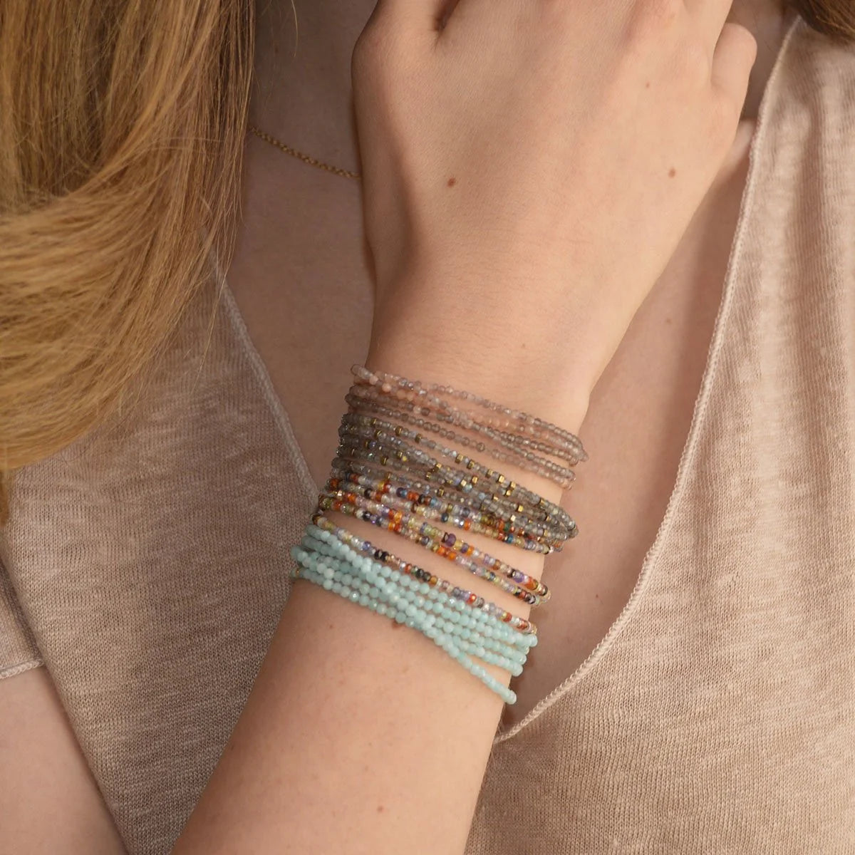 Amazonite Wrap Bracelet - Necklace - 14k Yellow Gold / Regular / 34"