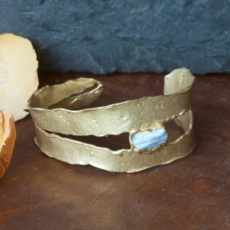 Calm Waters Cuff - Brass + Aquamarine