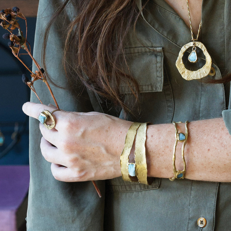 Calm Waters Cuff - Brass + Aquamarine