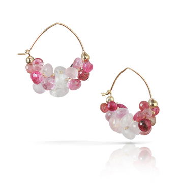 Cloud Hoop Earrings - 14k Gold, Pink Tourmaline + Rose Quartz