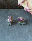 Cluster Studs - Brass, Silver, Aquamarine + Ruby