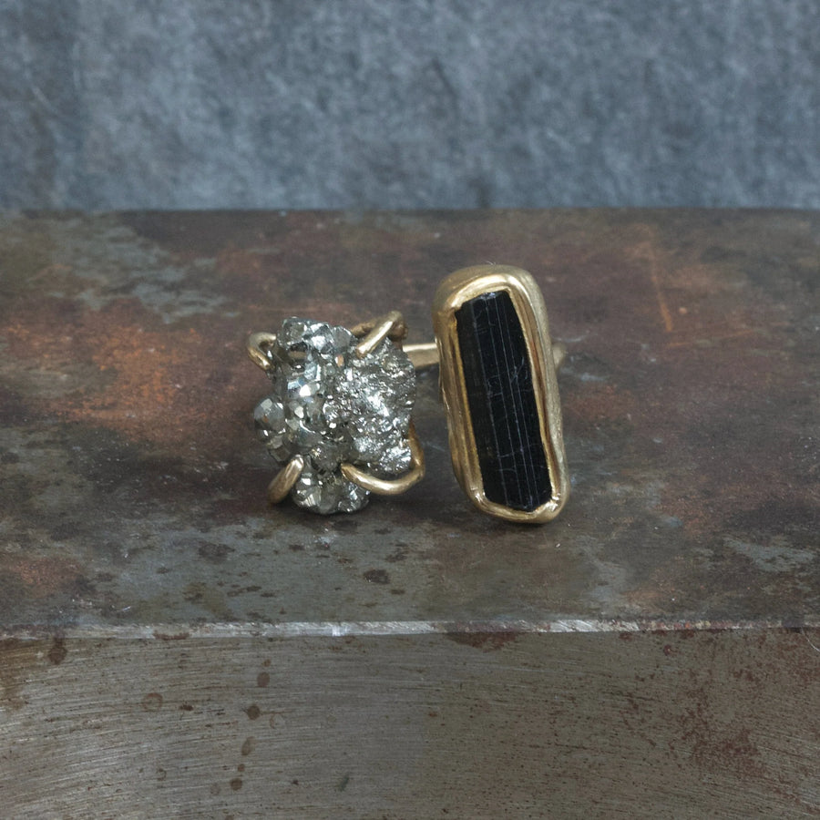 Cosmic Ring - Brass, Tourmaline + Pyrite