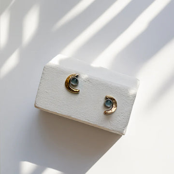 Crescent Studs - 14ky Gold-Fill, Sterling Silver + Moonstone