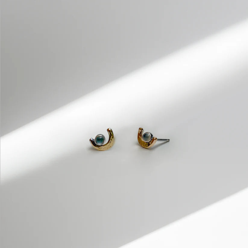 Crescent Studs - 14ky Gold-Fill, Sterling Silver + Moonstone