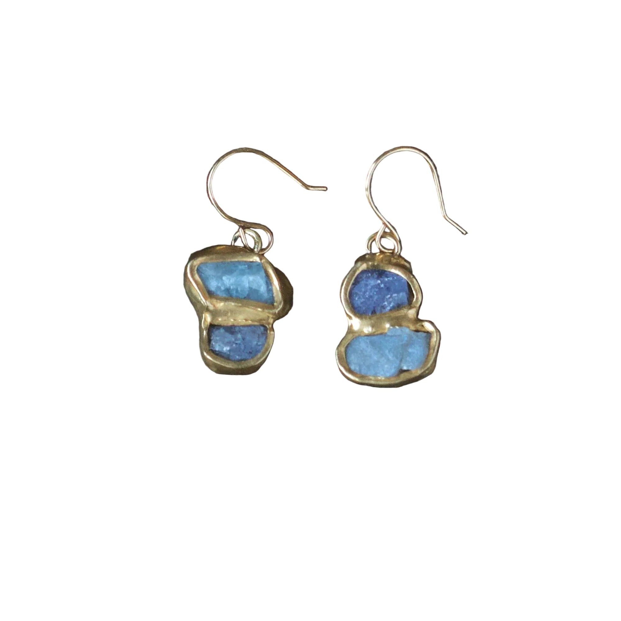 Cross Pollinate Earrings - Brass, Aquamarine + Tanzanite - KMJ Emilie Shapiro Jewelry - Earrings