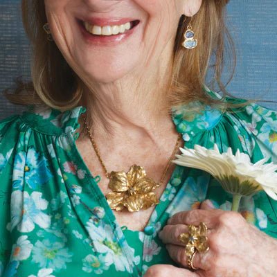 Cross Pollinate Earrings - Brass, Aquamarine + Tanzanite - KMJ Emilie Shapiro Jewelry - Earrings
