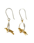 Tiny Bird Loop Earrings - 22k Gold over Sterling Silver
