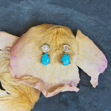 Dearest Earrings - 14k Gold, Turquoise + White Sapphire