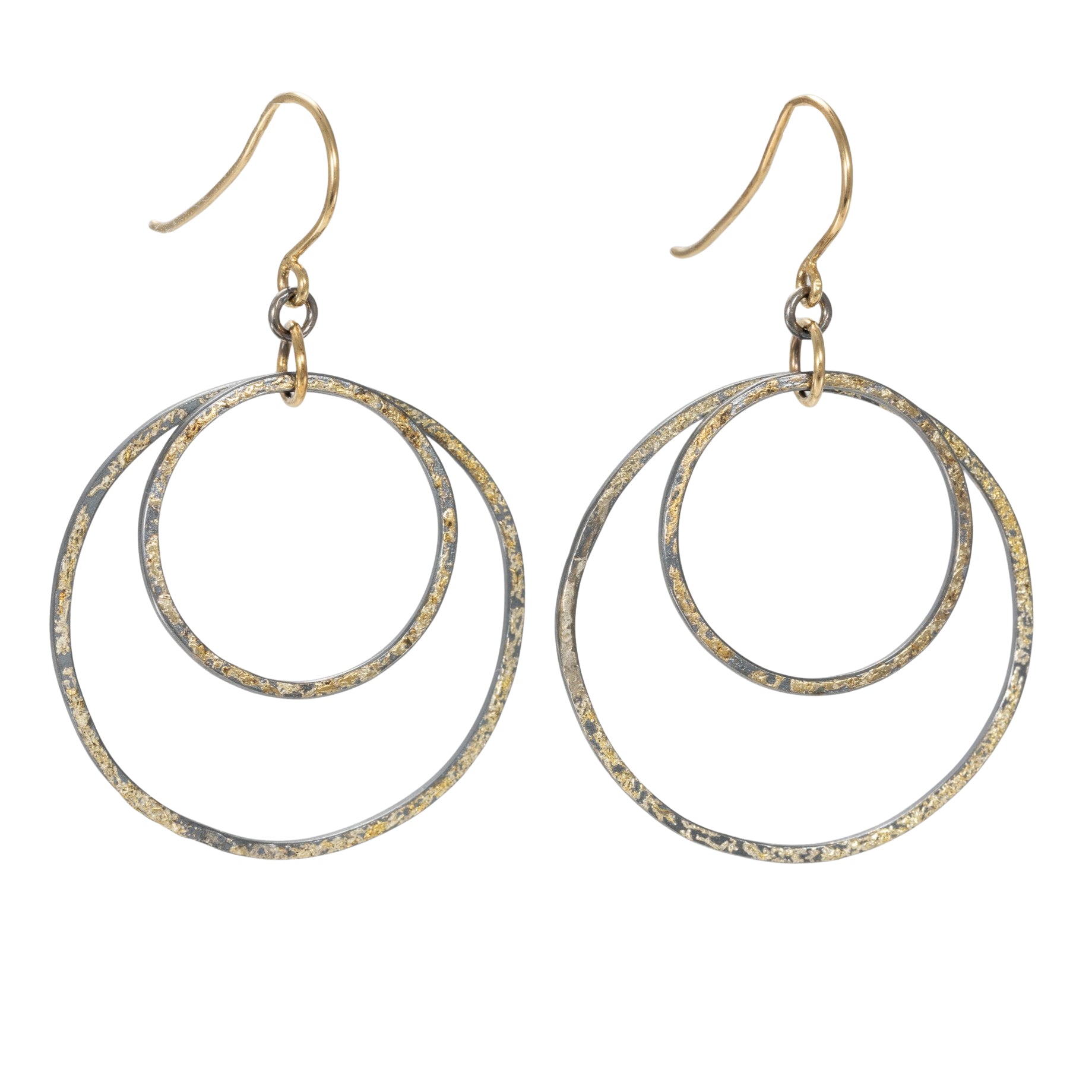 Double Dusted Orbit Earrings - 22k/14k Gold + Oxidized Silver