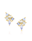 Dusk Cluster Earrings - 18ky Gold, Iced Blue Spinels, Moonstones + Blue Sapphire
