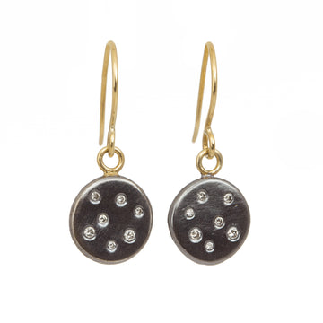 Black + Gold Scattered Diamond Disc Earrings - 18ky Gold, Oxidized Silver + Reclaimed Diamonds