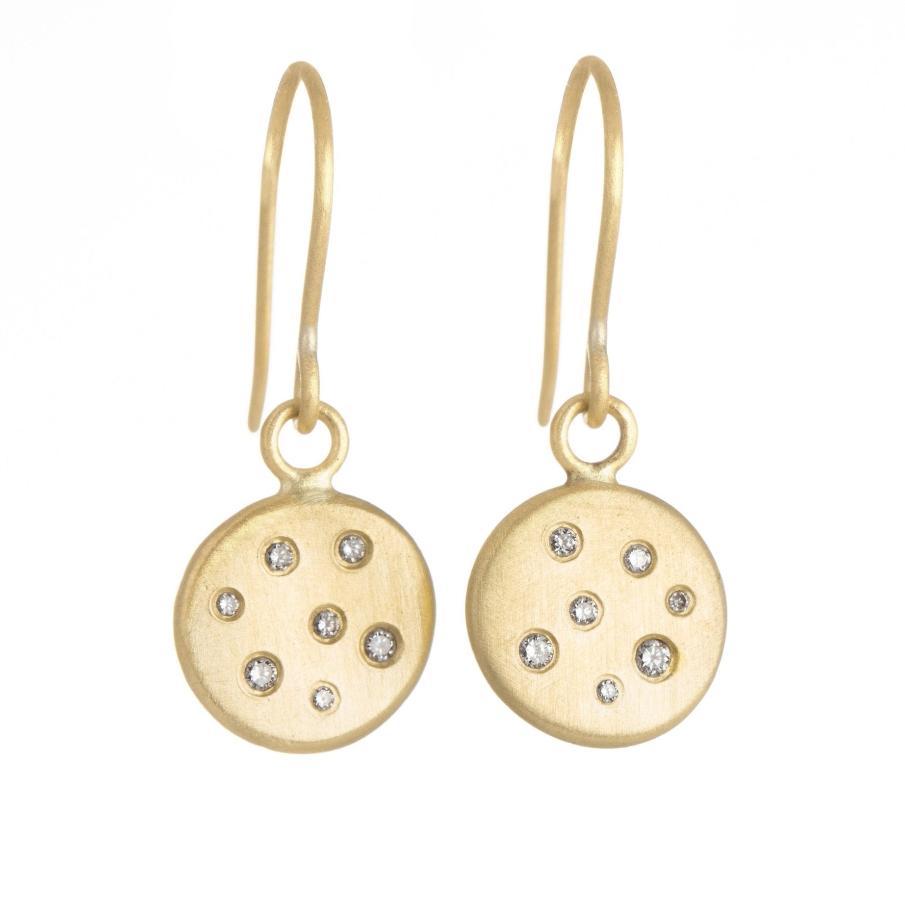 18k Gold Scattered Diamond Disc Earrings - 18ky Gold + Reclaimed Diamonds - KMJ Kate Maller Jewelry Jewelry - Earrings