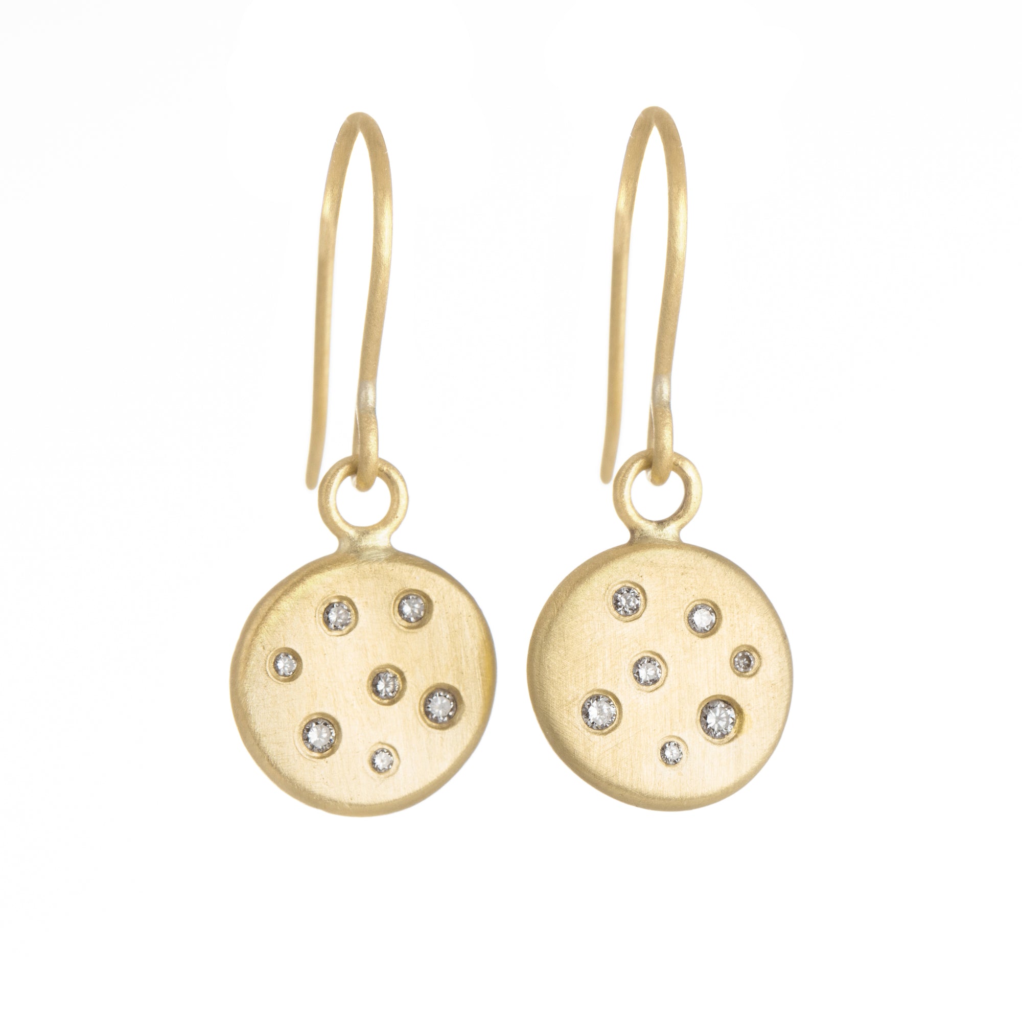 18k Gold Scattered Diamond Disc Earrings - 18ky Gold + Reclaimed Diamonds