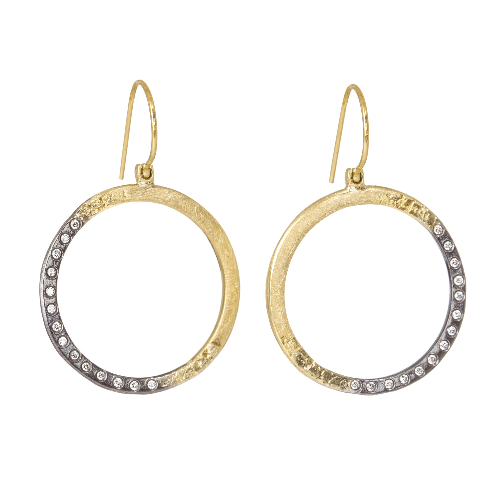 Sunshine Hoops - 18ky, Oxidized Silver + VS Diamonds