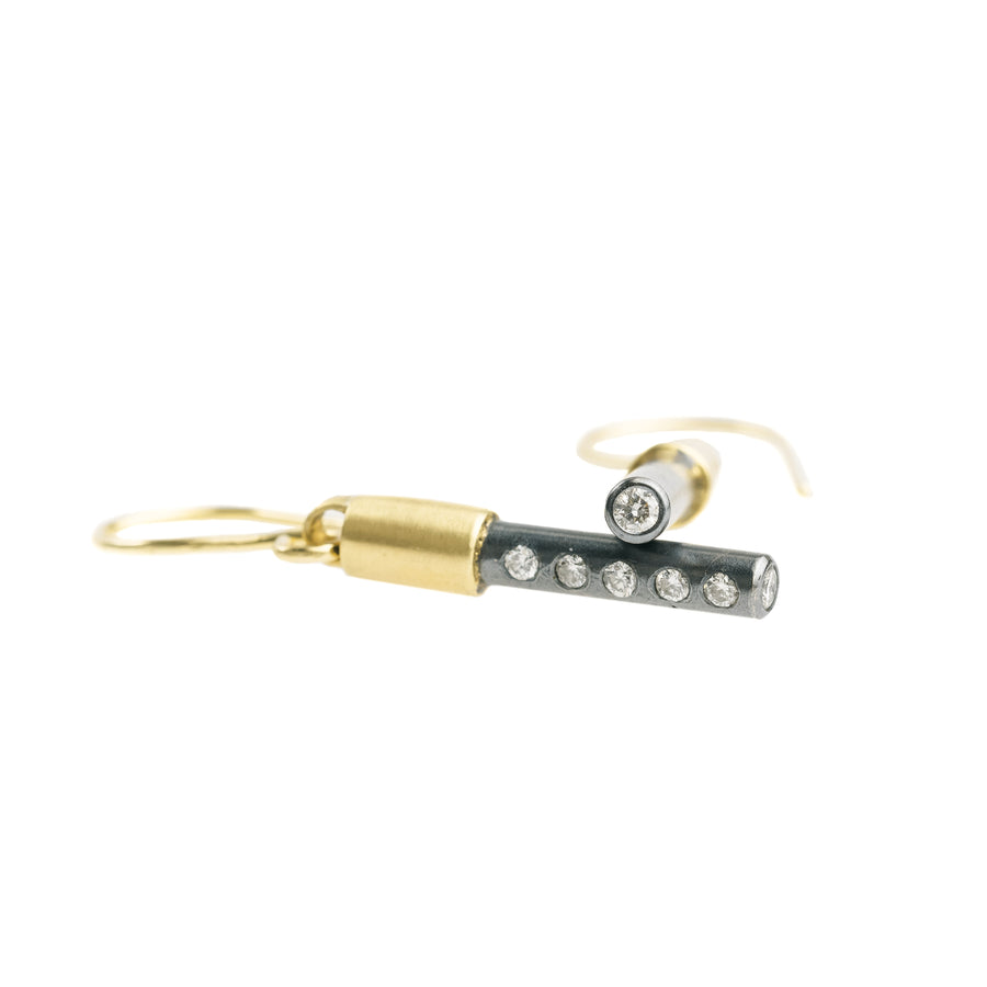 Mini Light Saber Earrings - 18ky, Oxidized Silver + VS Diamonds