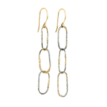 Dusted Chain Link Earrings - 22k/18k Gold + Oxidized Silver