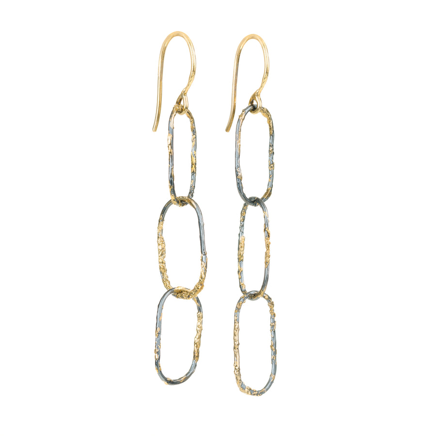 Dusted Chain Link Earrings - 22k/18k Gold + Oxidized Silver