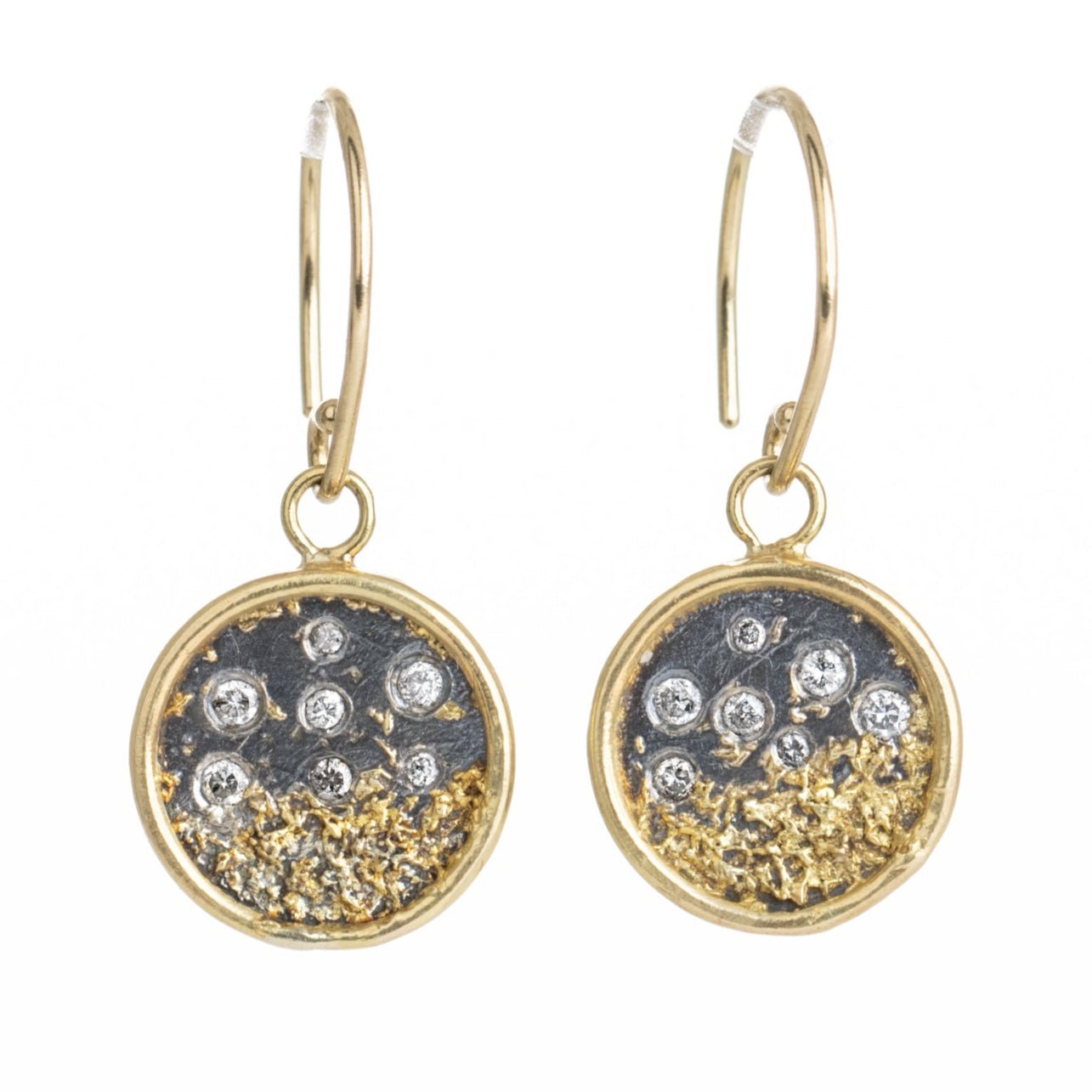 Traveler’s Coin Earrings - 22k/18k/14k Gold, Oxidized Silver + Diamonds - KMJ Kate Maller Jewelry Jewelry - Earrings