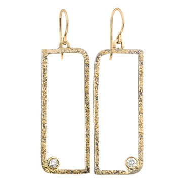 Floating Square Hoops with Diamonds - 22k/18k Gold, Oxidized Silver + Reclaimed Diamonds
