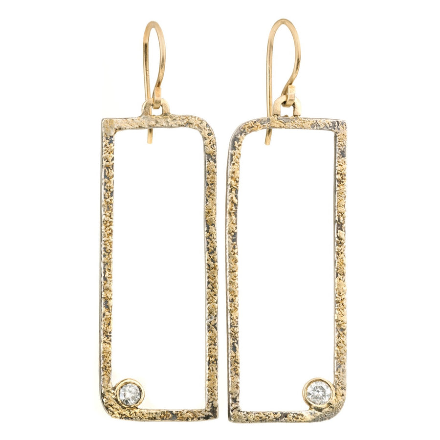 Floating Square Hoops with Diamonds - 22k/18k Gold, Oxidized Silver + Reclaimed Diamonds