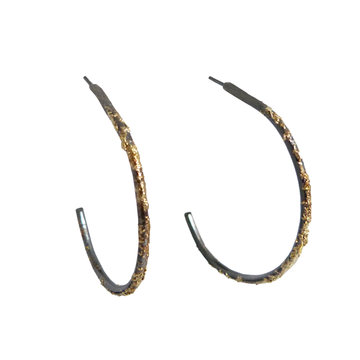 Gold Dusted Hoops - 22k Gold Dust + Oxidized Silver