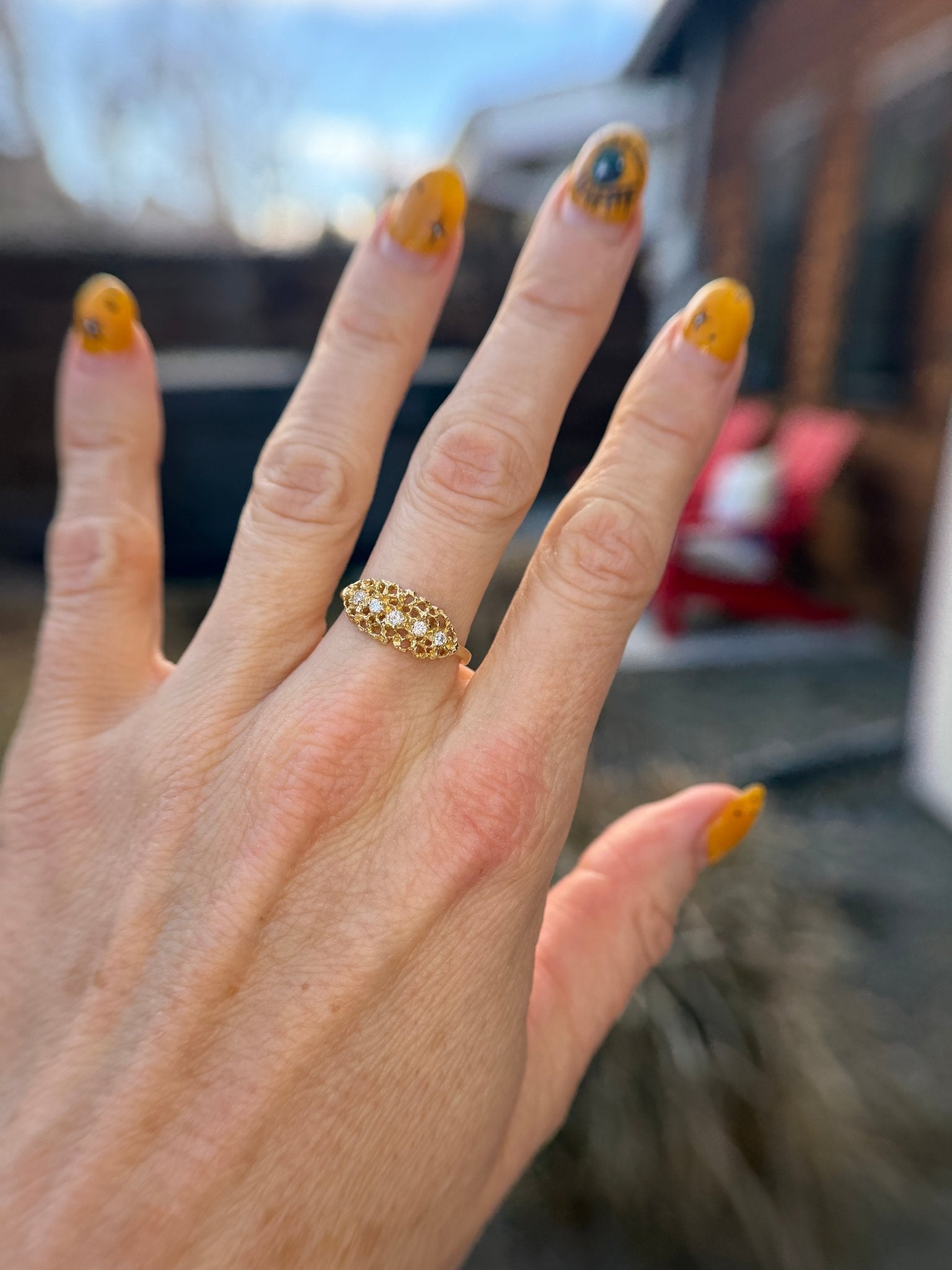 Honeycomb Lace Marquise Ring - 14ky Gold + Diamonds - KMJ Made By Branch Jewelry - Rings