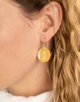 Large Hammered Disc Hook Earrings - 18k Yellow Gold