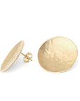 Large Hammered Disc Stud Earrings - 18k Yellow Gold