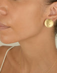 Large Hammered Disc Stud Earrings - 18k Yellow Gold