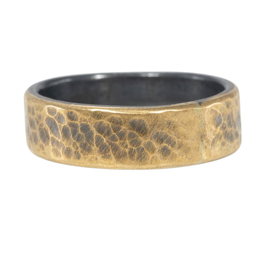OOAK Hammered Band- 18K Gold + Oxidized Silver