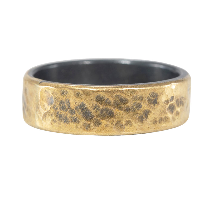 OOAK Hammered Band- 18K Gold + Oxidized Silver