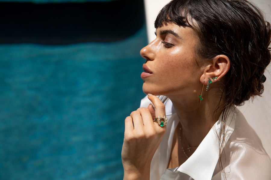 Controlled Chaos Petite Post Earrings - 18k Gold + Emeralds