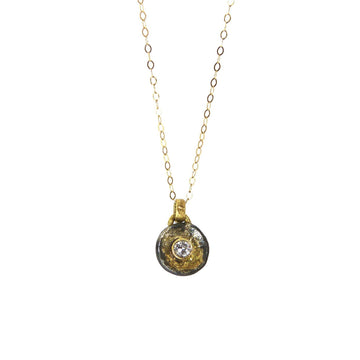 Full Moon Sparkler Necklace - 22k/18k Gold, Oxidized Silver + Diamond
