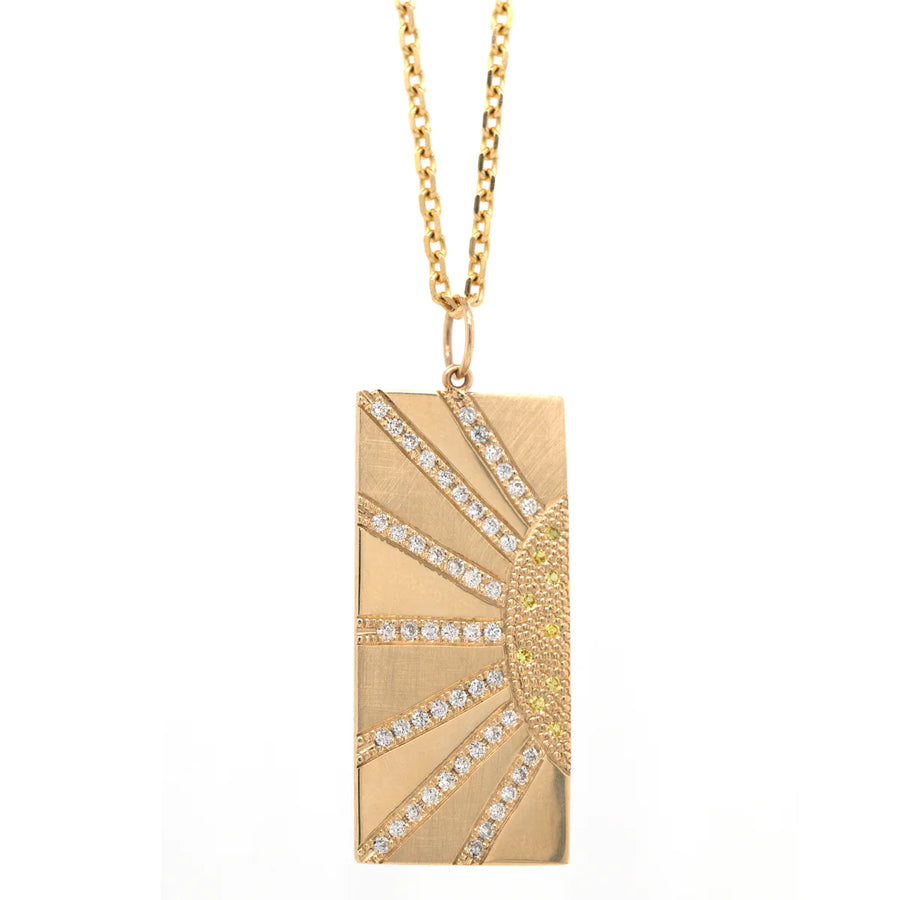 Gold Diamond Sun Ray Pendant - 14ky, Yellow Sapphire + Diamonds