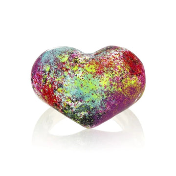 Multicolor Graffiti Heart Pinky Ring - Silver +  Enamel