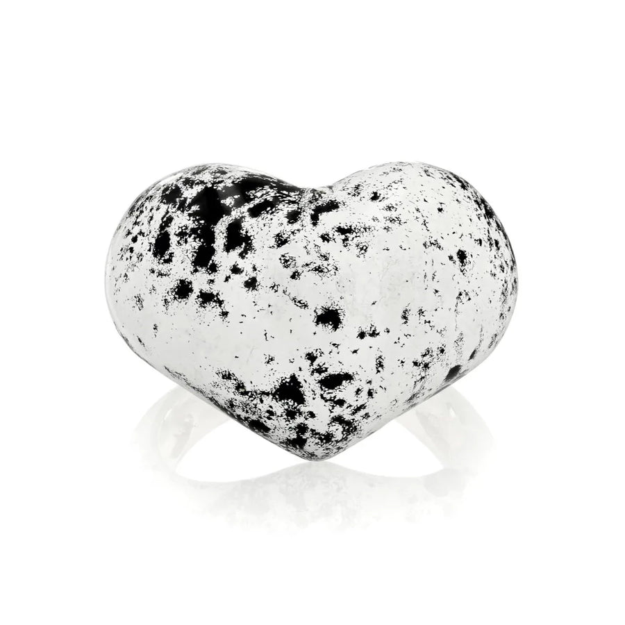 Black + White Graffiti Heart Pinky Ring - Silver + Enamel