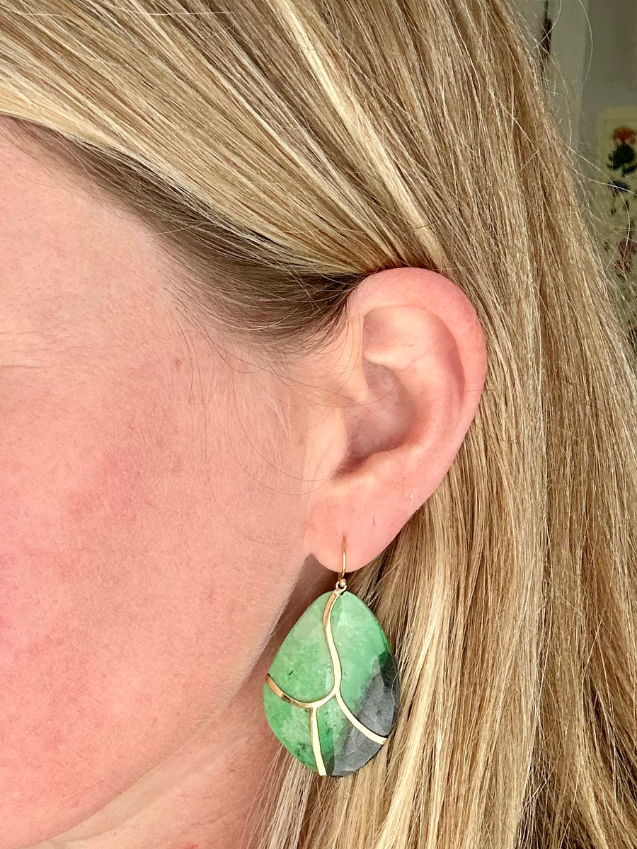 OOAK Butterfly Earrings - 18k Gold + Green Garnet