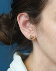Hydrangea Bud Studs - Brass, Blue Sapphire + Silver