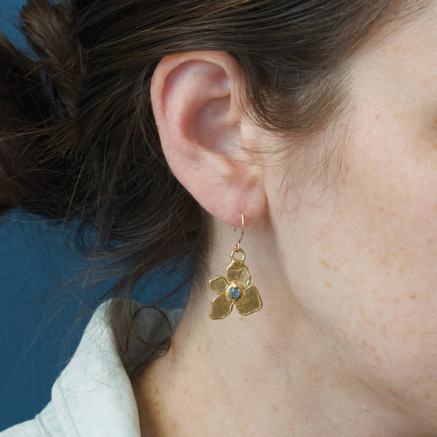 Hydrangea Earrings - Brass, Blue Sapphire + Gold fill