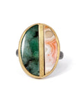 Emerald + Laguna Lace Agate Gold Inlay Ring