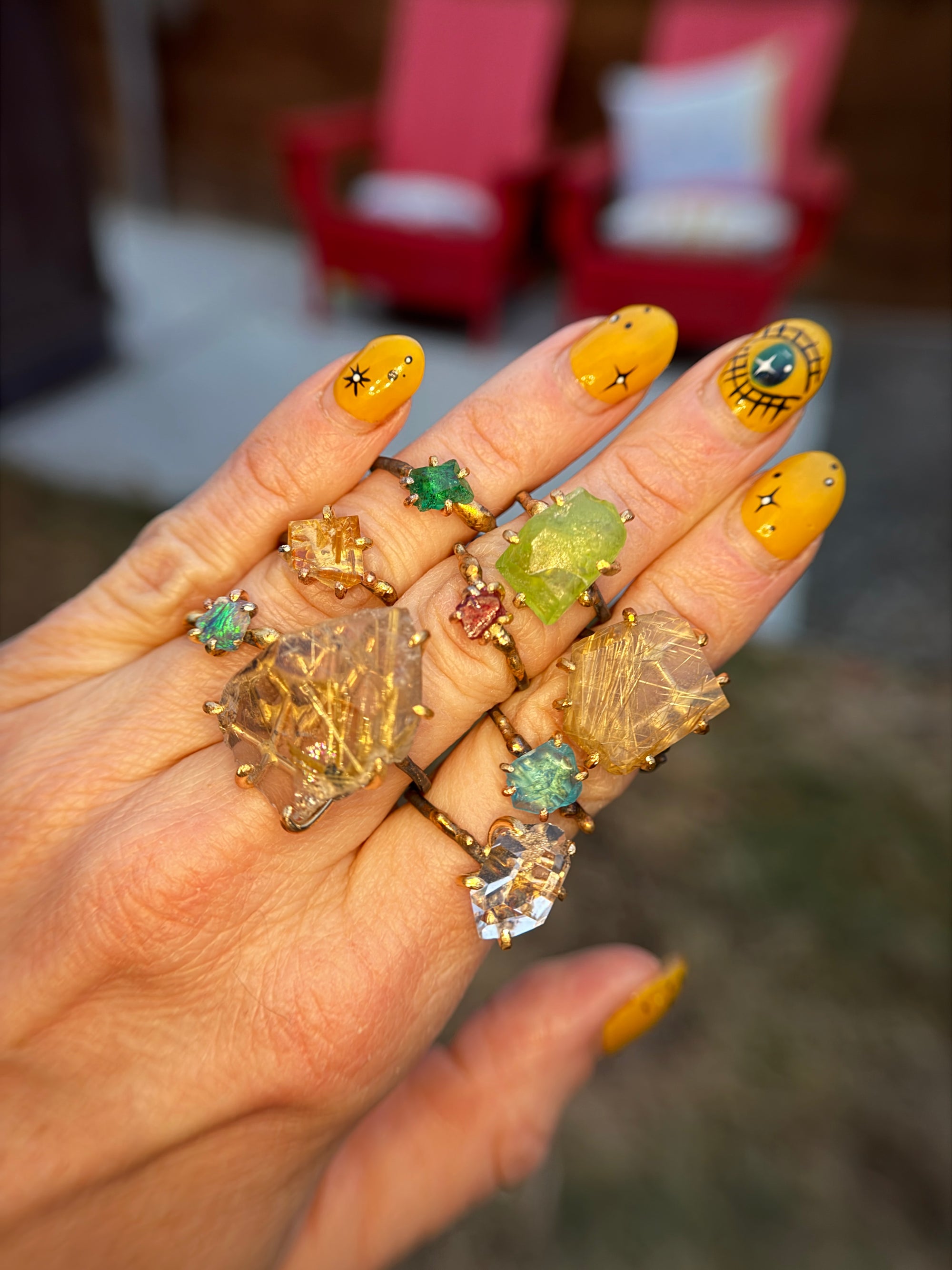 Peridot Medium Stone Ring - 14ky Gold + Oxidized Silver