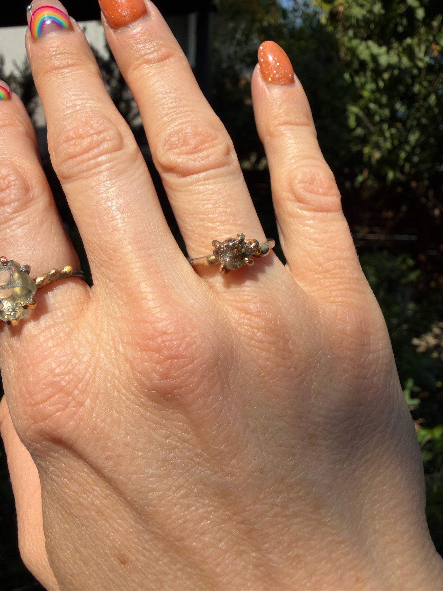 Rough Cognac Diamond Ring - 14ky Gold + Oxidized Silver - KMJ Variance Objects Jewelry - Rings