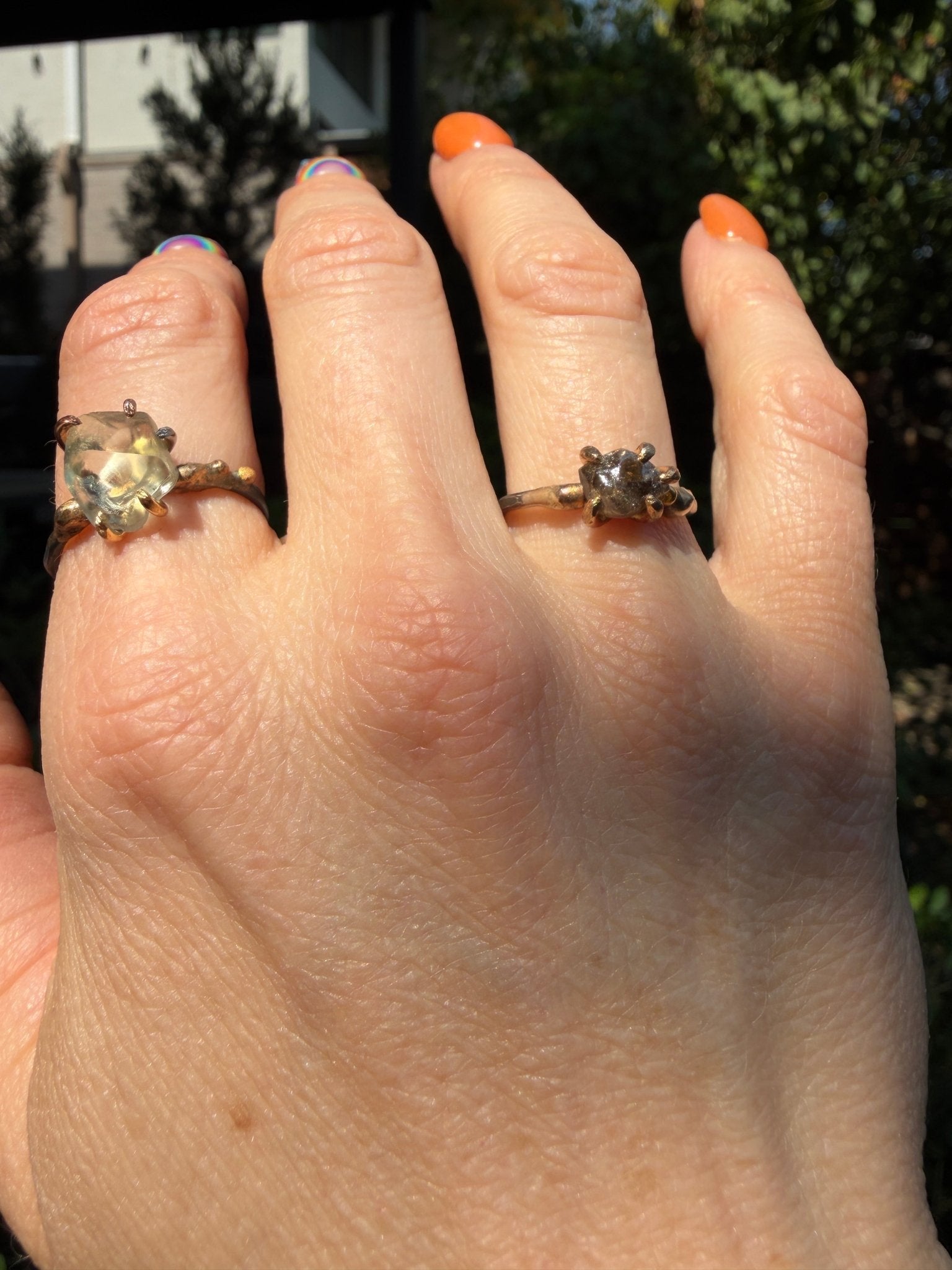Rough Cognac Diamond Ring - 14ky Gold + Oxidized Silver - KMJ Variance Objects Jewelry - Rings