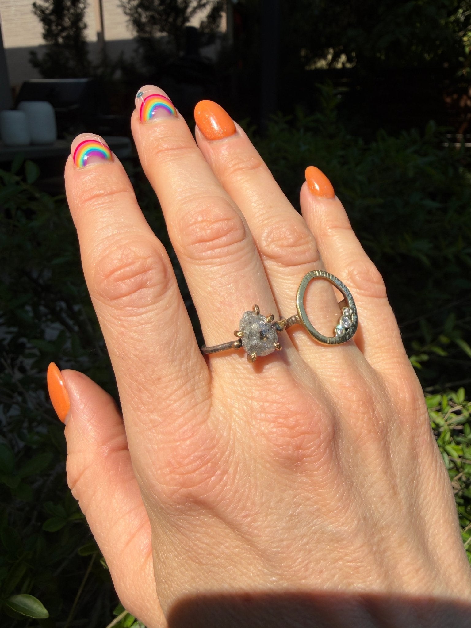 Canadian Rough Cut Salt + Pepper Diamond Ring - Oxidized Silver + 14ky Gold - KMJ Variance Objects Jewelry - Rings