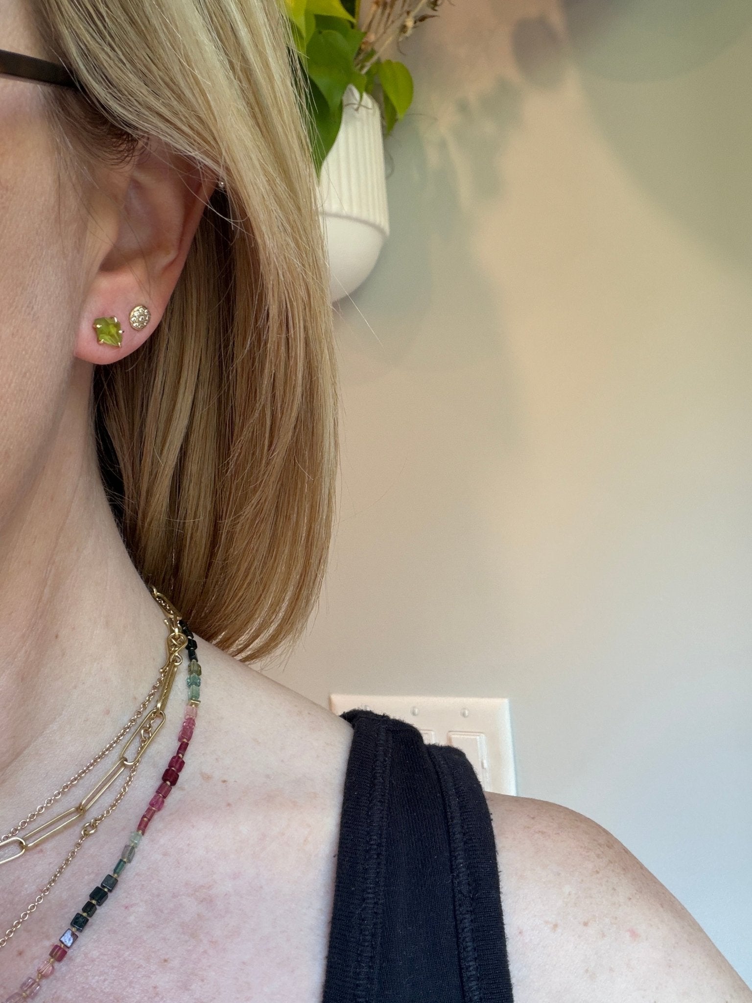 Peridot Studs Small - 14ky Gold - KMJ Variance Objects Jewelry - Earrings