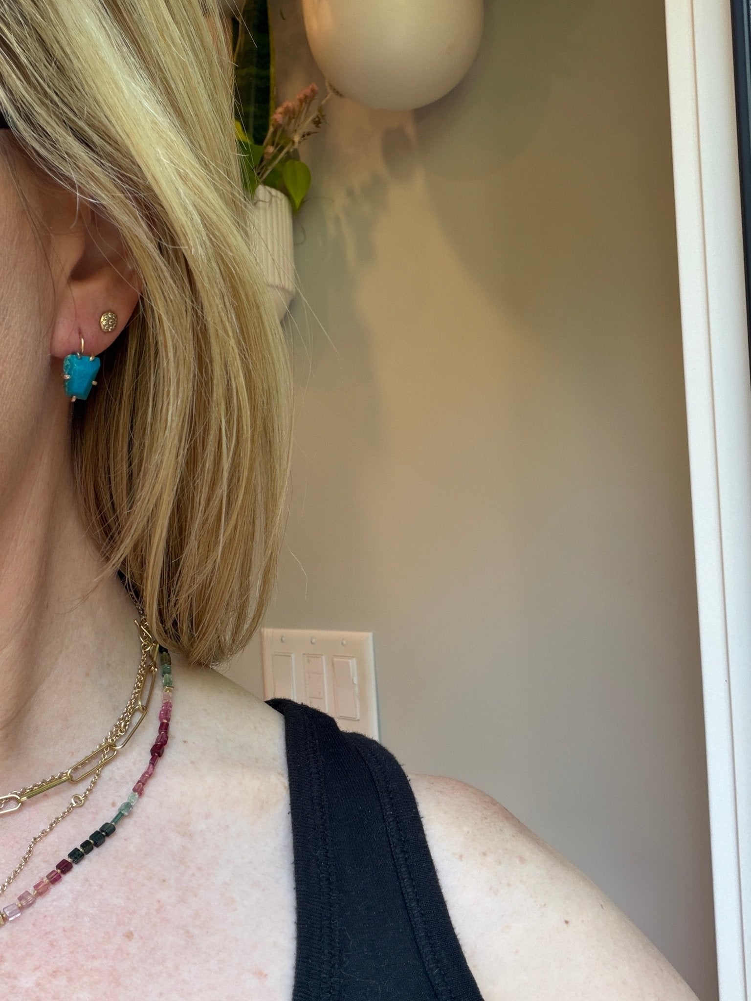 Arizona Turquoise Hook Earrings - 18ky Gold, 14k Yellow, Rose + White Gold - KMJ Variance Objects Jewelry - Earrings