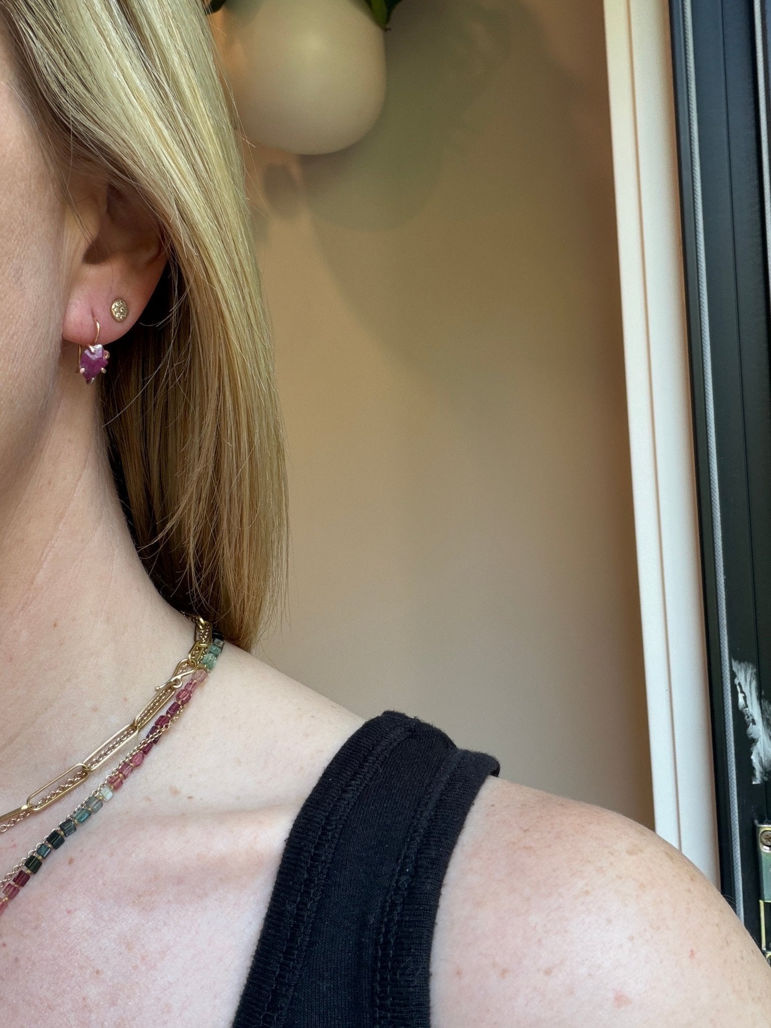 Ruby Hook Earrings - 18ky Gold, 14k Yellow, Rose + White Gold - KMJ Variance Objects Jewelry - Earrings