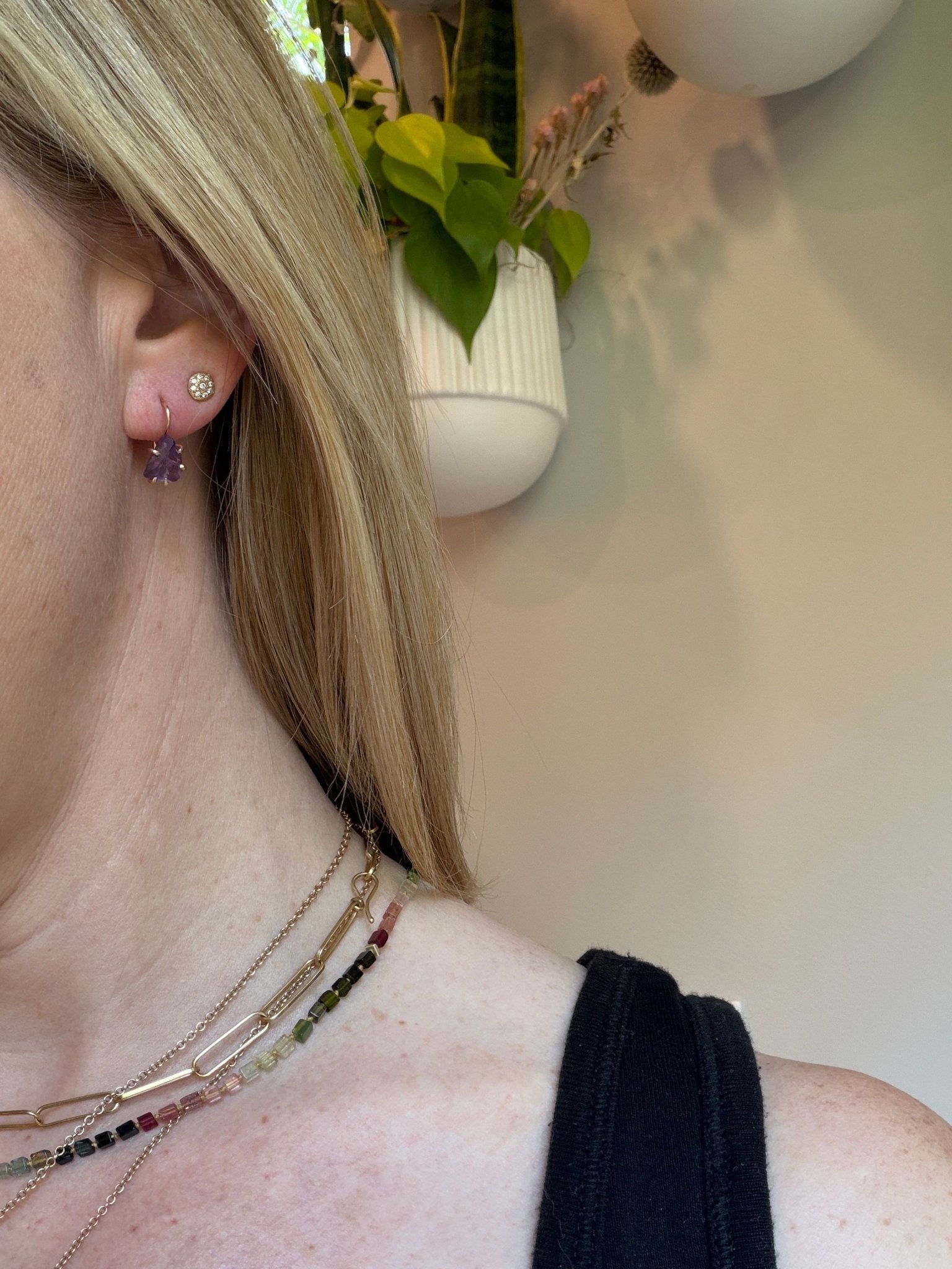 Amethyst Hook Earrings - 18ky Gold, 14k Yellow, Rose + White Gold - KMJ Variance Objects Jewelry - Earrings